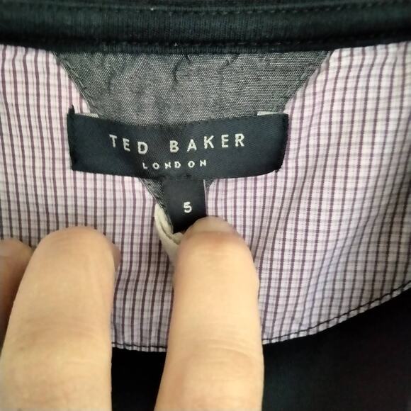 Ted Baker Size 5 Navy Button Front Shawl Collar Grandpa Sweatshirt Cardigan - Picture 2 of 8